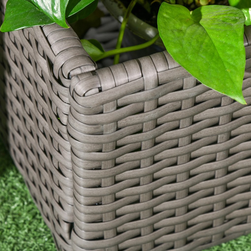Outsunny Suport pentru plante cu trestie ghiveci rectangular din rășină împletită și oțel dim. 103L x 29l x 103H cm | Aosom Romania