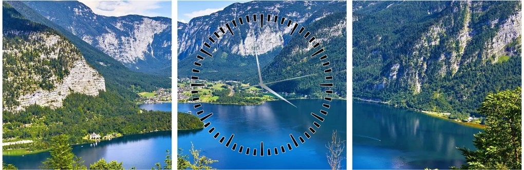 Tablou - Lacul Hallstatt, Hallstatt, Austria (cu ceas) (90x30 cm)