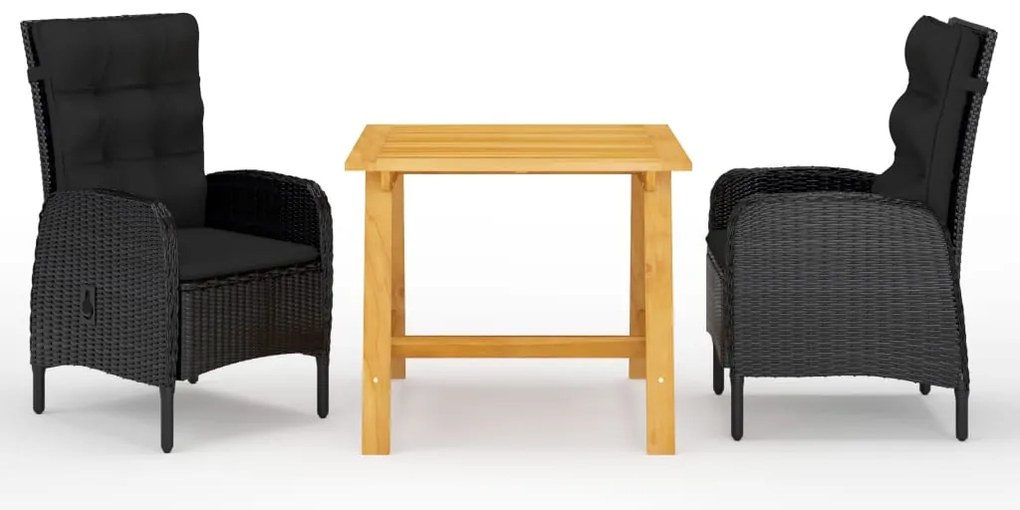 vidaXL Set mobilier de grădină, 3 piese, negru