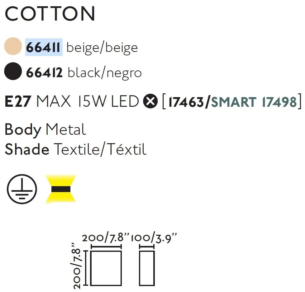 Aplica de perete ambientala design modern COTTON Square neagra