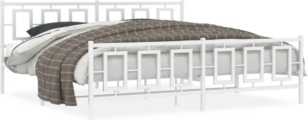 vidaXL Cadru de pat metalic cu tăblie, alb, 200x200 cm