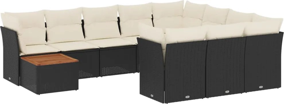 vidaXL Set canapele de grădină cu perne, 11 piese, negru, poliratan