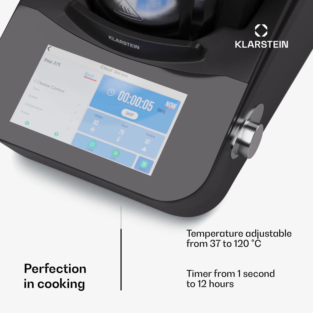 Aria Grande, robot de bucătărie, 1700 W, 4,7 l, control prin aplicație, accesoriu pentru abur, ecran TFT de 7'