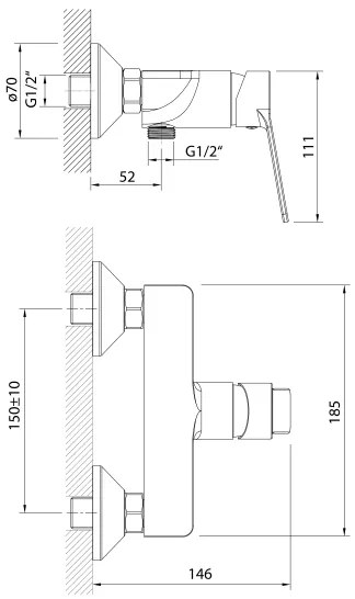 Baterie de duș Aqualine SINTRA crom lucios