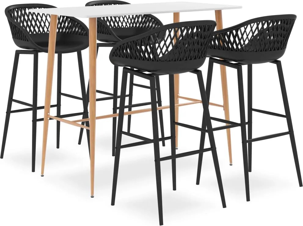 vidaXL Set mobilier de bar, 5 piese, alb și negru