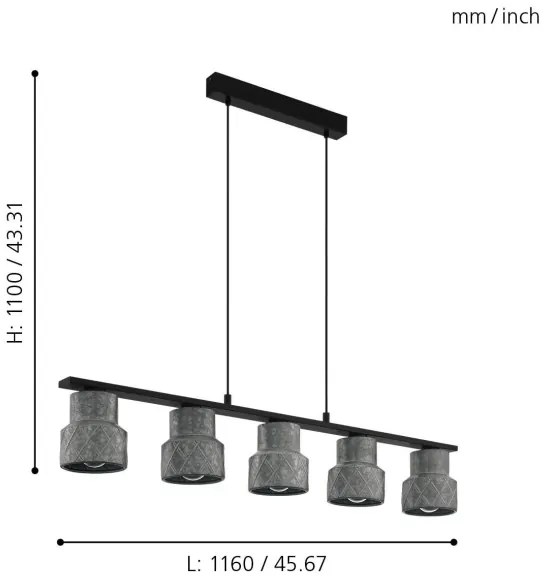 Eglo 39855 - Lustră HILCOTT suspendată pe cablu, 5xE27/40W/230V