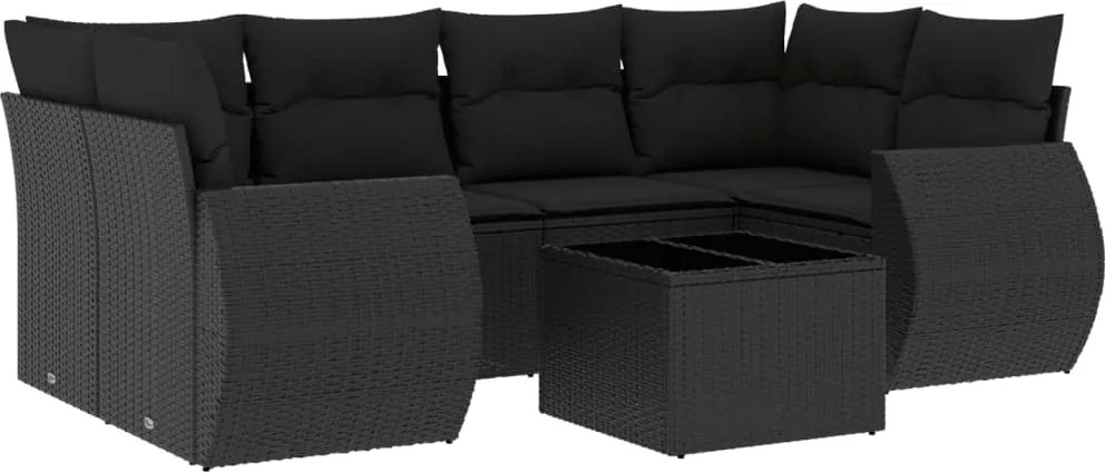 vidaXL Set canapele de grădină cu perne, 7 piese, negru, poliratan