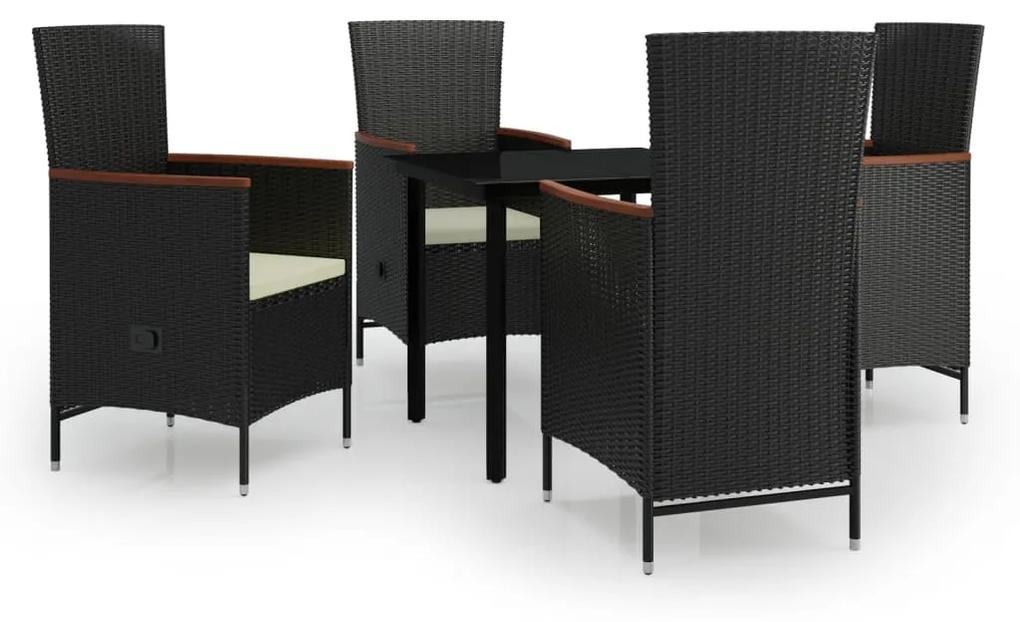 Set mobilier de gradina cu perne, 5 piese, negru negru si maro, Lungime masa 80 cm, 5