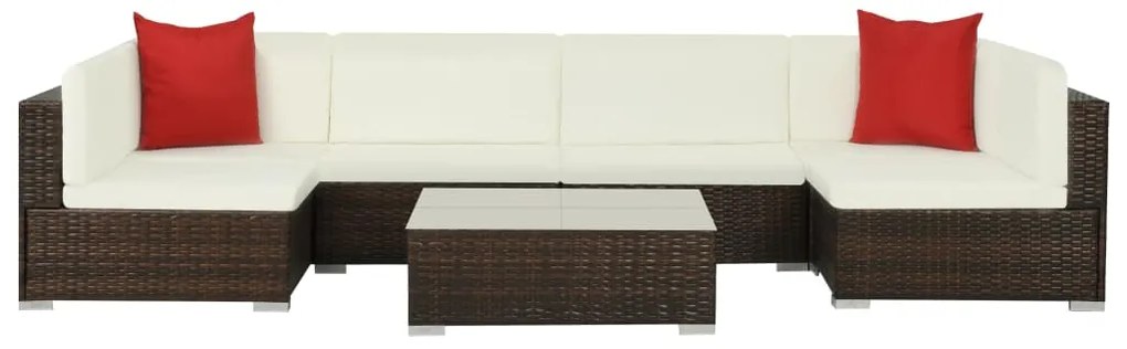 vidaXL Set mobilier de grădină cu perne, 7 piese, maro, poliratan