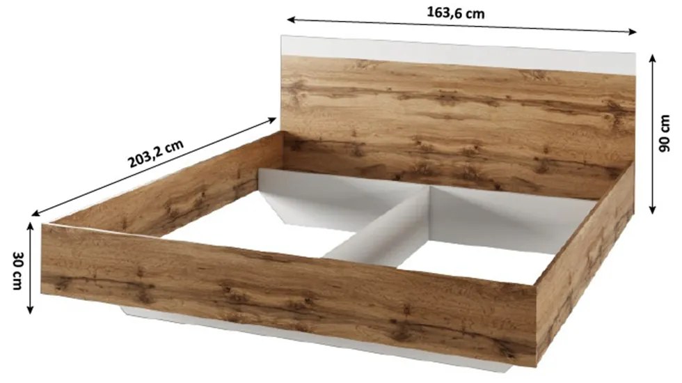 Pat matrimonial 160 cm Gaila (stejar wotan + alb). 1015394