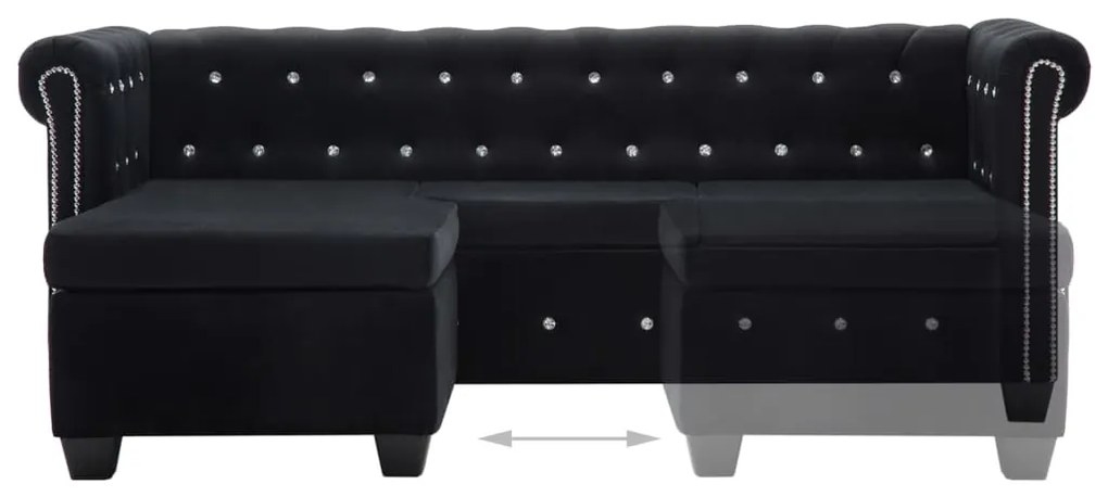 Canapea Chesterfield, forma L, catifea, 199x142x72 cm, negru Negru, Forma in L