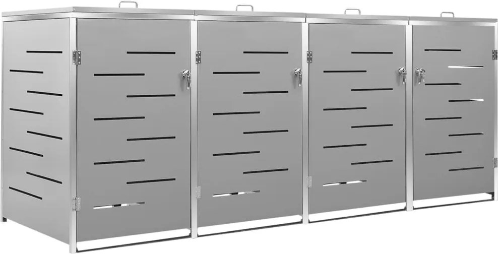vidaXL Magazie pentru patru pubele 276,5x77,5x112,5 cm oțel inoxidabil