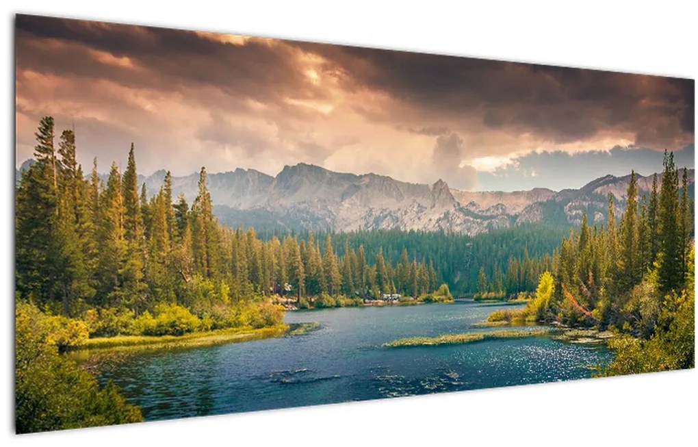 Tablou cu râu montan și munți (120x50 cm)
