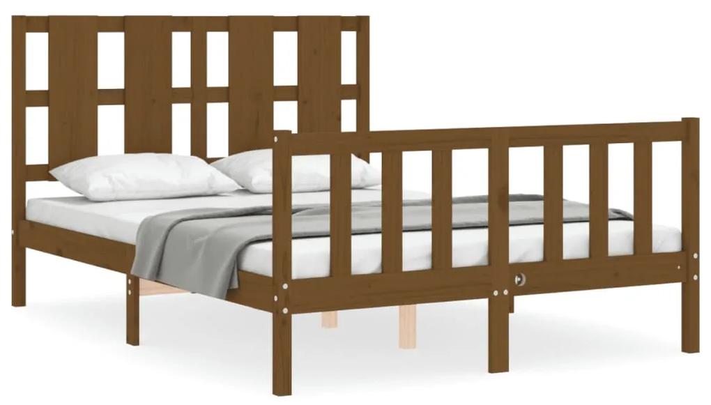 3192204 vidaXL Cadru de pat cu tăblie, dublu mic, maro miere, lemn masiv