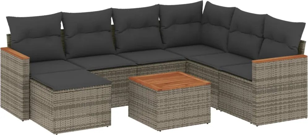 vidaXL Set canapele de grădină cu perne, 8 piese, gri, poliratan