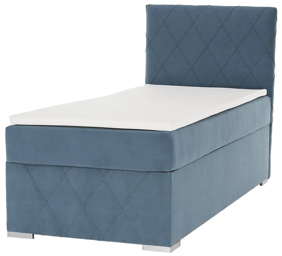Pat boxspring, pat de o persoană, albastru, 90x200, dreapta, PAXTON