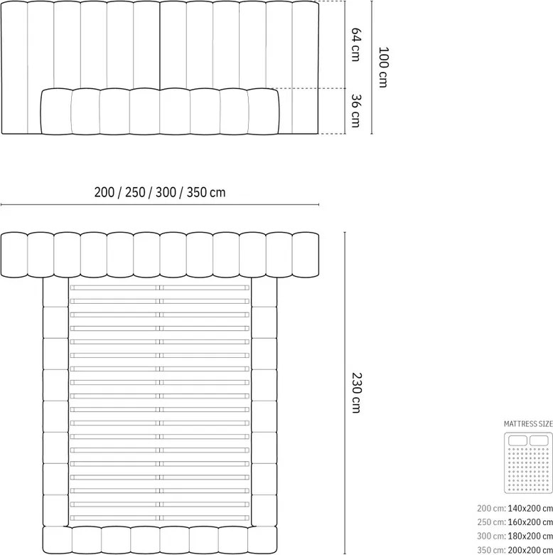 Pat tapitat cu somiera rabatabila si lada depozitare, 200x200 cm, Micadoni Home, Kelp-138, tablie dubla, tesatura structurata chenille, bej