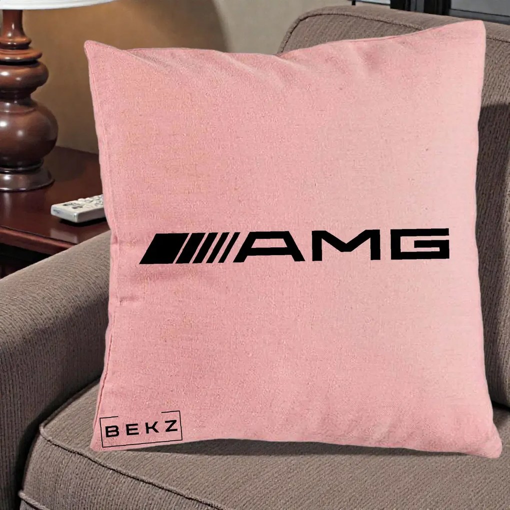 Perna Personalizata cu emblema Mercedes-AMG, 40x40 cm, Roz, Husa Detasabila, Perna Inclusa, BEKZ®