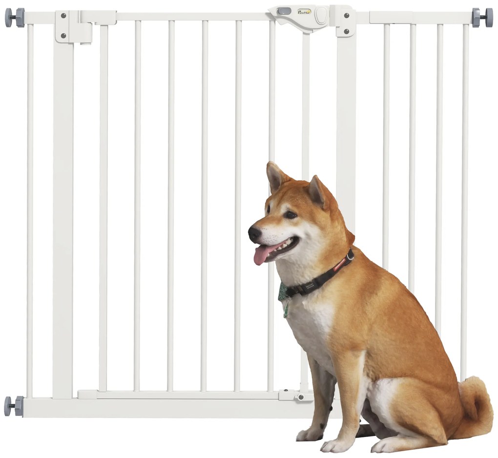 PawHut Barieră de siguranță animale ușă închidere automată sistem de dublă blocare fără găuri 1 extensie albă | Aosom Romania