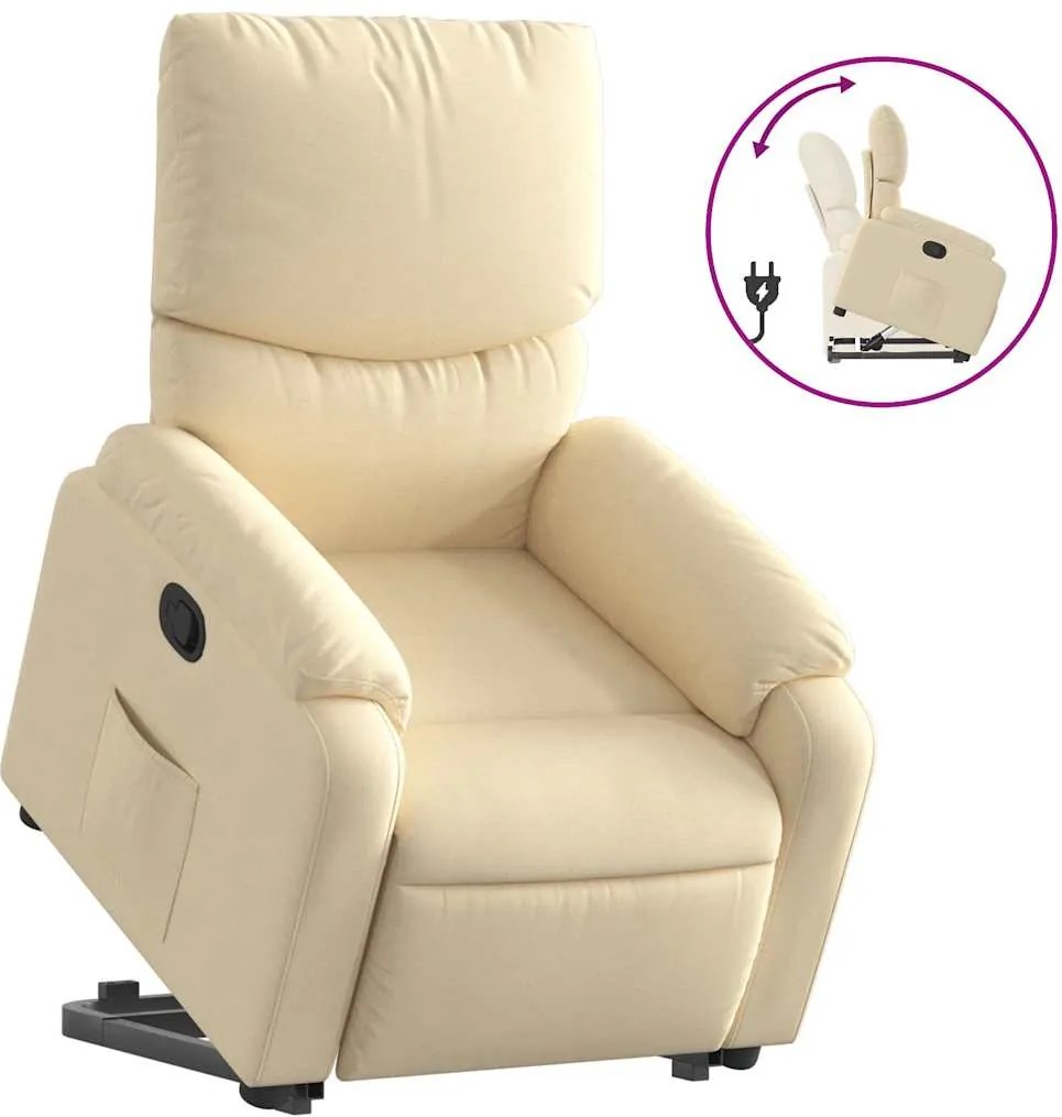 vidaXL Fotoliu rabatabil cu ridicare pe verticală, crem, textil