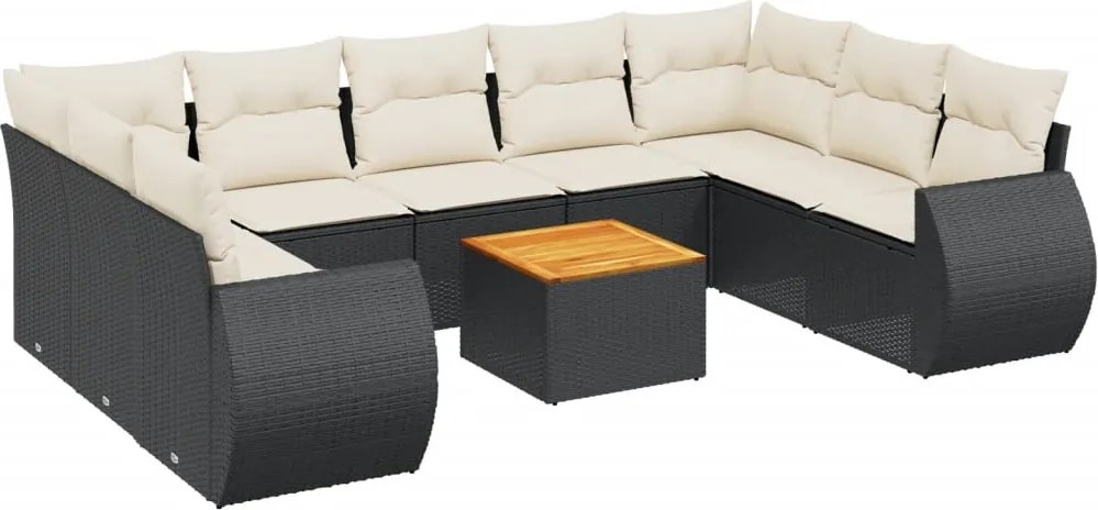 vidaXL Set canapele de grădină cu perne, 10 piese, negru, poliratan
