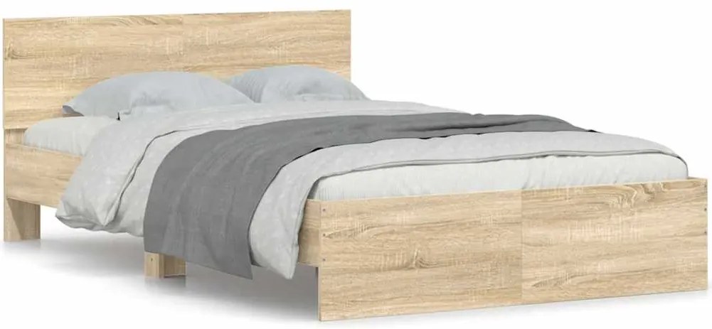 vidaXL Cadru de pat cu tăblie, stejar sonoma, 135x190 cm