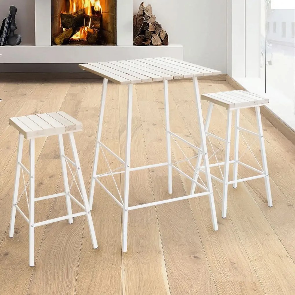 Set 2 scaune de bar ,lemn și metal,  alb-maro, 30x30x70 cm, HOMS