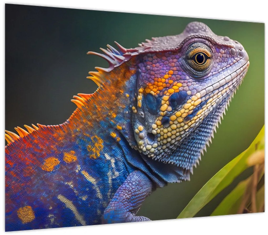Tablou pe sticlă - Iguana colorată (70x50 cm)