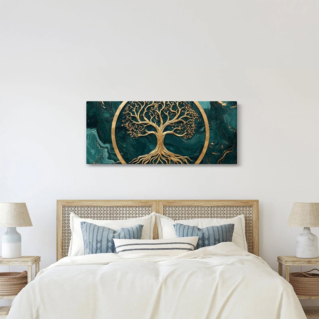 Tablou – Arborele vieții auriu în marmură (120x50 cm)