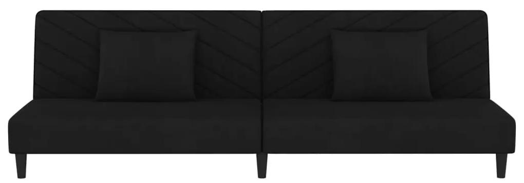 Canapea pat cu 2 locuri, 2 pernetaburet, negru, catifea Negru, Cu scaunel pentru picioare