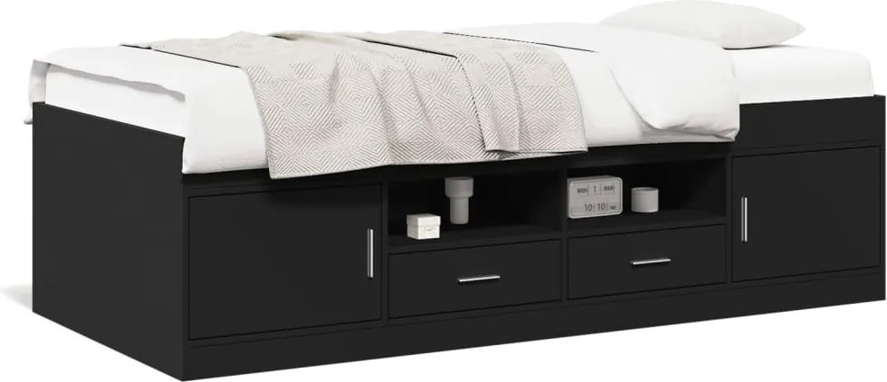vidaXL Pat de zi cu sertare fără saltea, negru, 100x200 cm