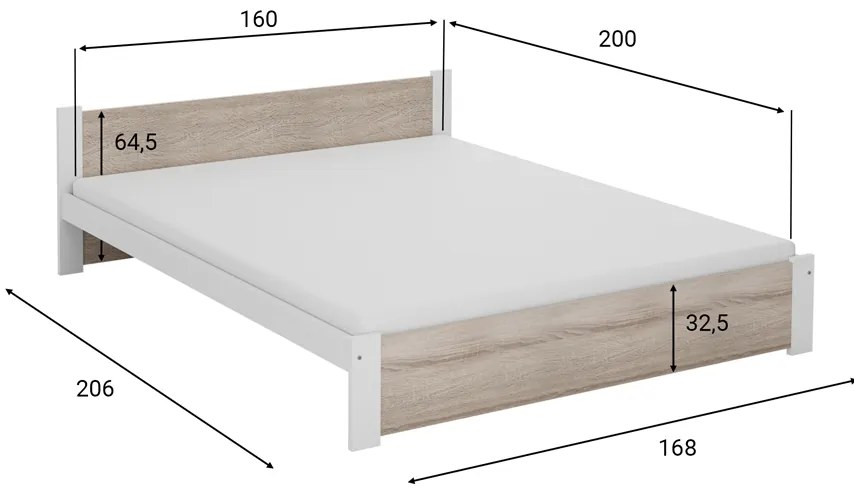 Pat Ikaros, alb/stejar sonoma 160x200 cm Saltele: Cu saltele Coco Maxi 20 cm, Somiera pat: Cu lamele drepte