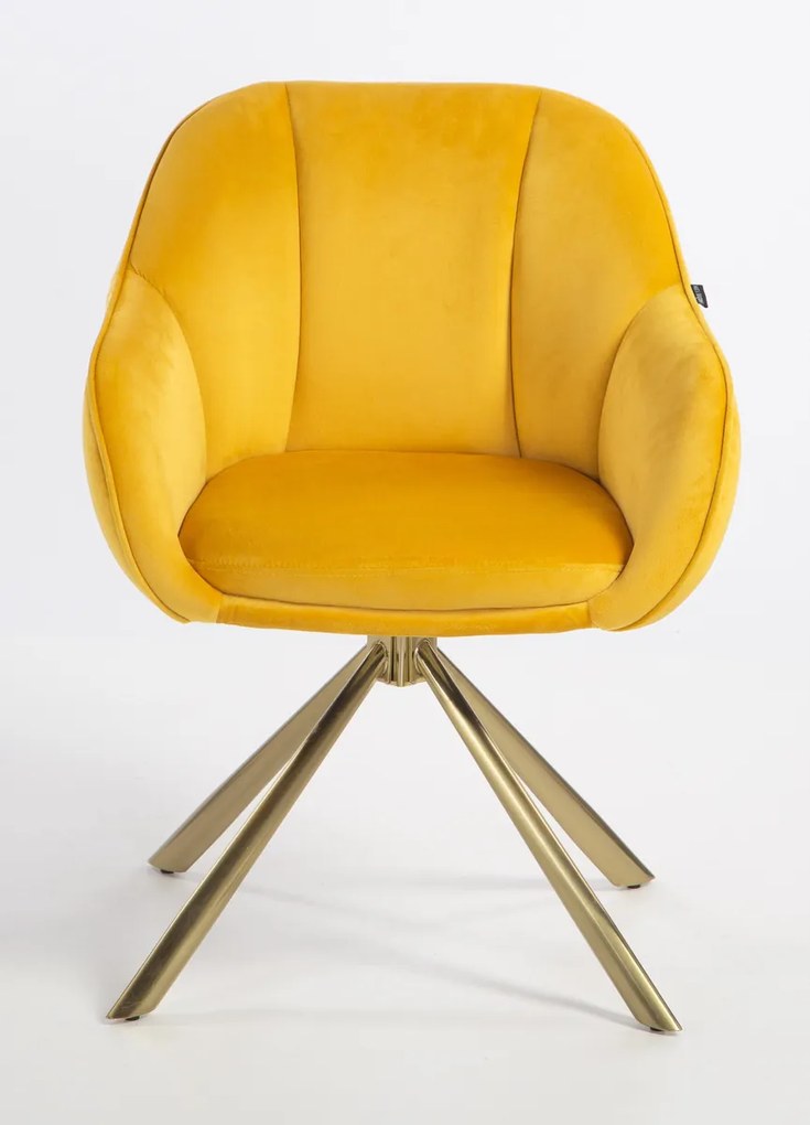 HR2055 BAZĂ STEA Scaun Galbenă din Catifea cu Bază Aurie