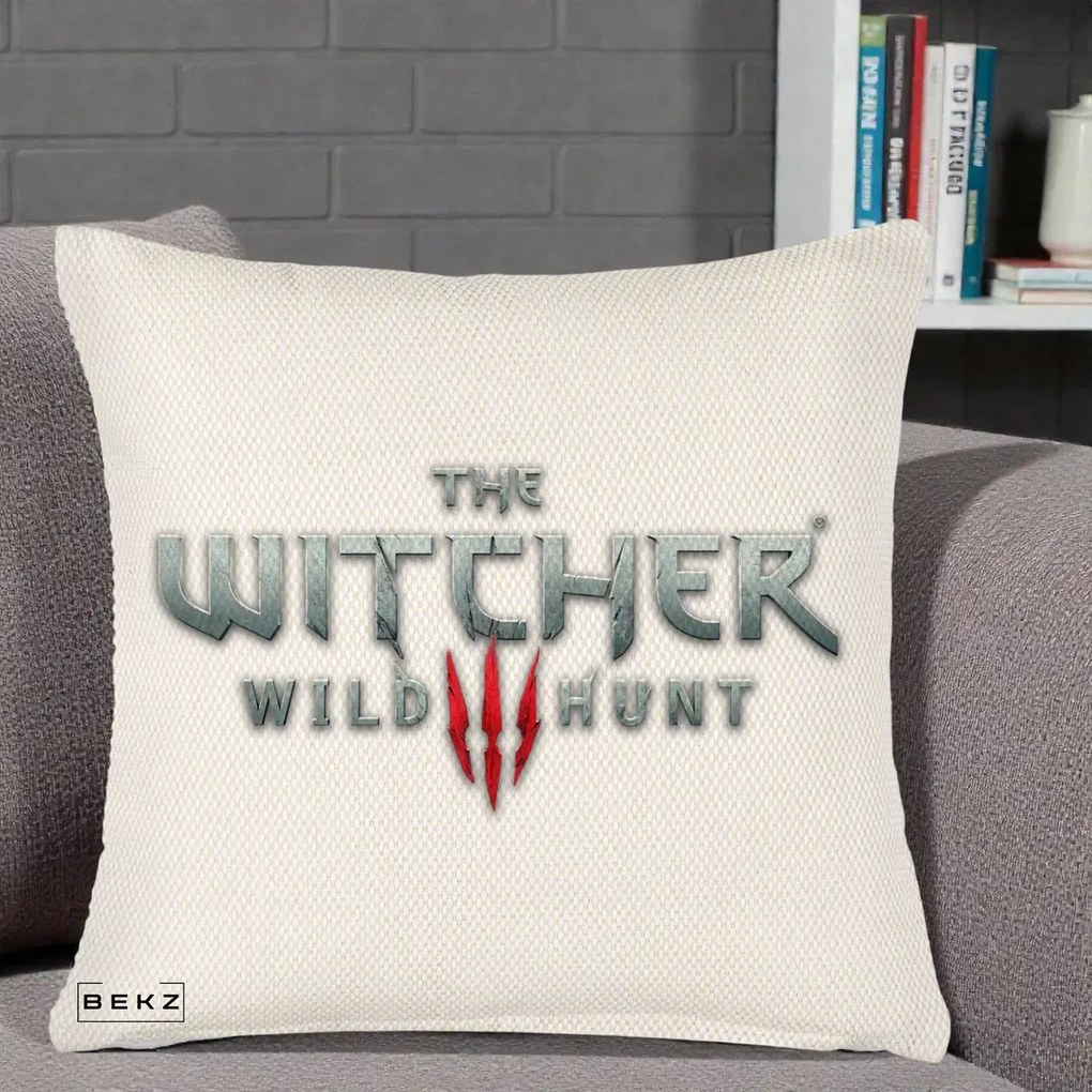 Perna Personalizata The Witcher 3 Wild Hunt, 40x40 cm, Crem Reliefat, Husa Detasabila, Perna Inclusa, BEKZ®