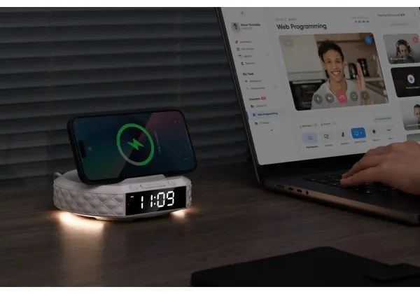 Immax 08983L - Ceas deșteptător cu LCD și încărcător wireless Qi 27W/9V alb