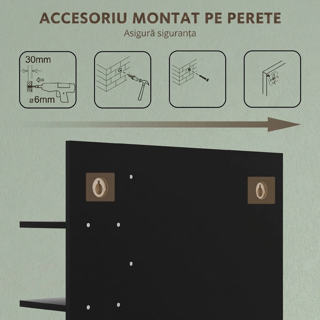HOMCOM Oglindă de Baie cu Poliță, Oglindă Montată pe Perete, Oglindă cu 4 Rafturi de Depozitare pentru Machiaj, 45x15x58.5 cm, Negru | Aosom Romania