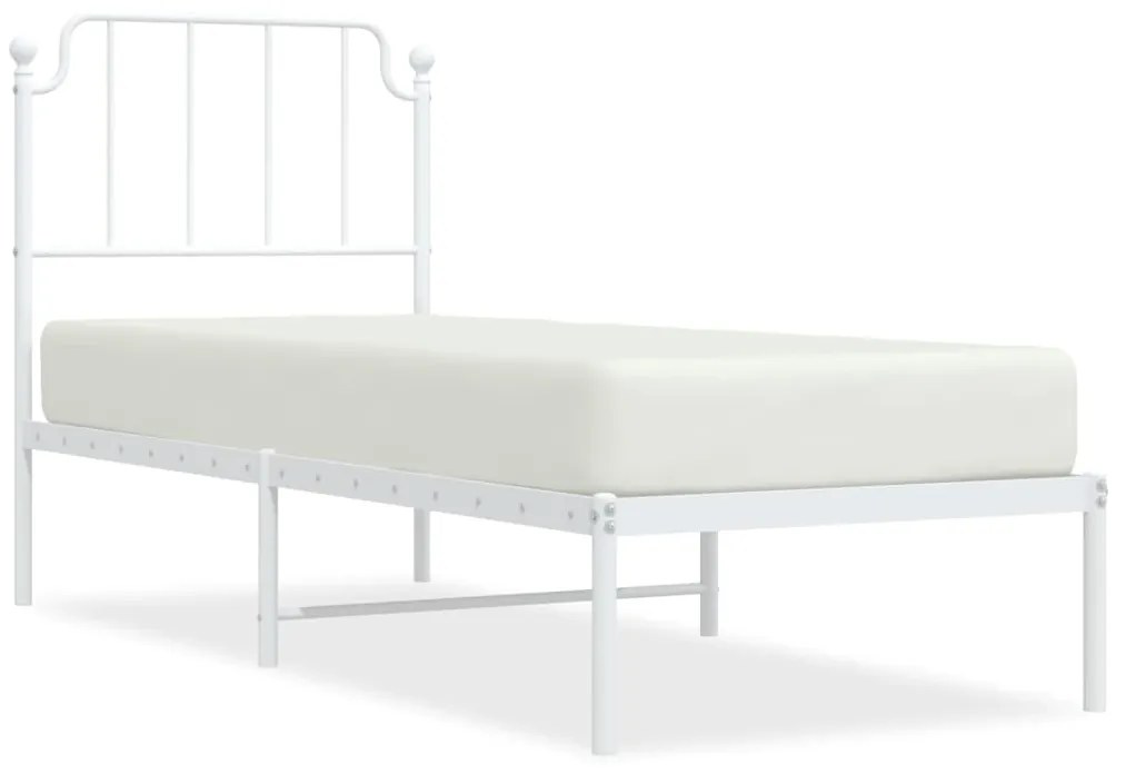 373926 vidaXL Cadru de pat metalic cu tăblie, alb, 75x190 cm