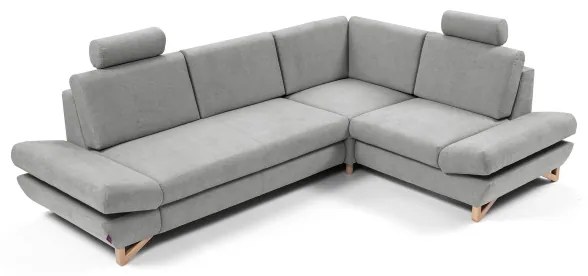 Colțar extensibil tapițat AVESTA, cu spațiu de depozitare, în formă de L, pe partea dreaptă, gri