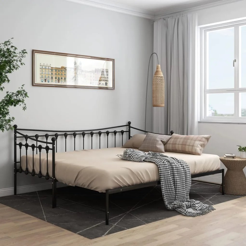 Cadru pat canapea extensibila, negru, 90x200 cm, metal Negru