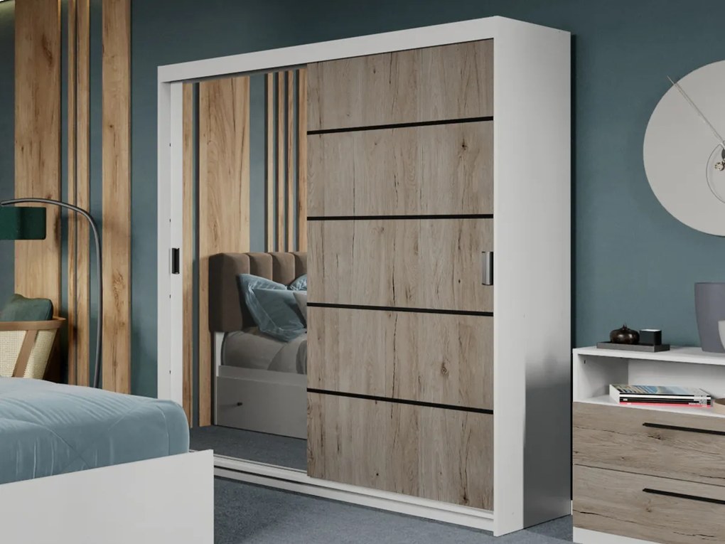 Set mobila dormitor Zeno Alb/San Remo cu oglinda C26