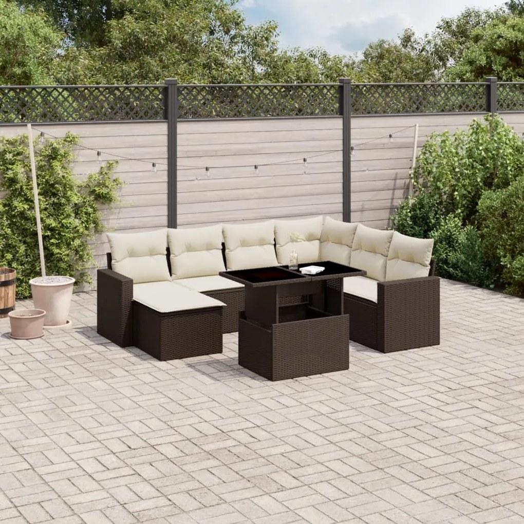 vidaXL Set canapele de grădină cu perne, 8 piese, maro, poliratan