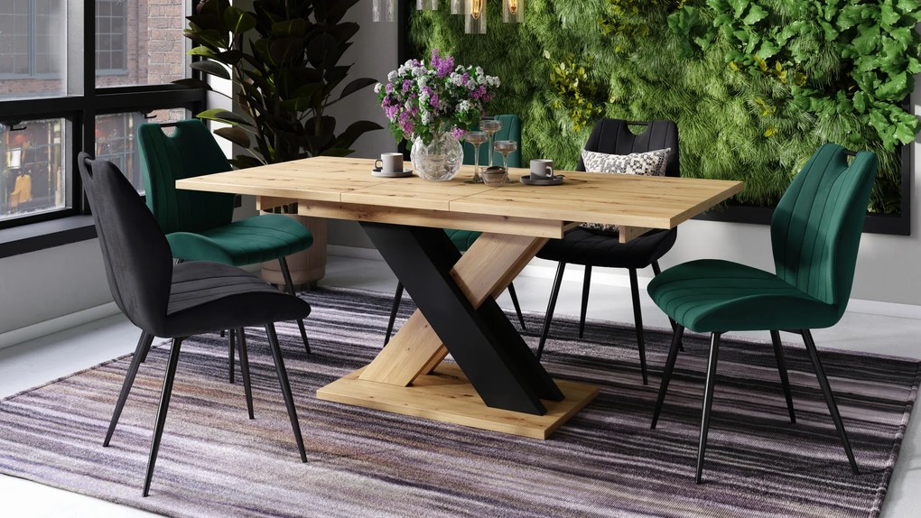 Mazzoni KARO Stejar Artisan/Negru Mat – MASĂ/MĂSUȚĂ DE CAFEA MODERNĂ CU BLAT EXTENSIBIL până la 180 cm