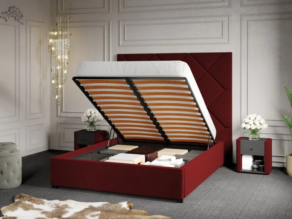 Pat Tapitat cu Panou 191x170 C2 Dubai pentru saltea de 190 rabatabil cu lada Grena - Velluto 7 140x190