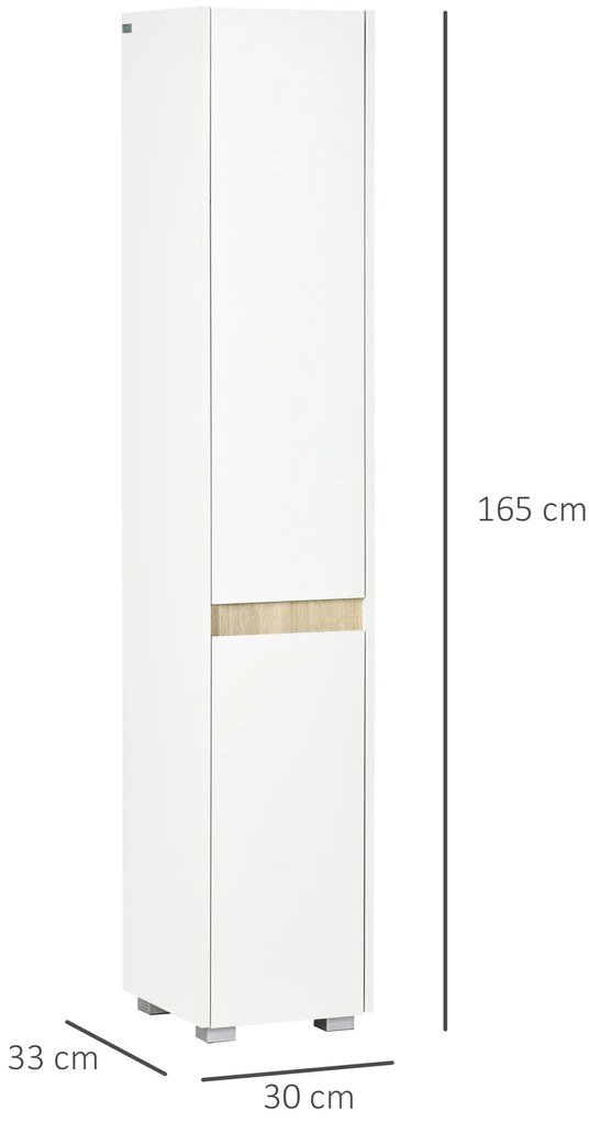 kleankin Columna de Baño Armario Alto Auxiliar cu Rafturi Ajustabile pentru Dus Îngrijire Dormitor 30x33x165 cm Alb | Aosom Romania