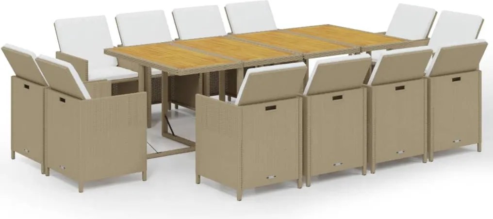 vidaXL Set mobilier de grădină cu perne, 13 piese, bej, poliratan