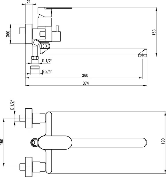 ALPINIA Baterie pentru chiuvetă, montare pe perete, cu pipă alungită - racord furtun Finisaj: Crom BGA_056M