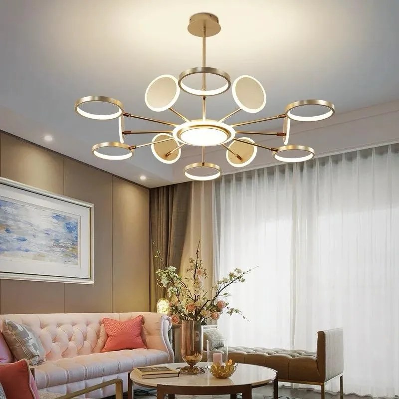 Lustra LED Cu Telecomanda, 3 Tipuri De Lumina, Intensitate Reglabila, 143W, Auriu