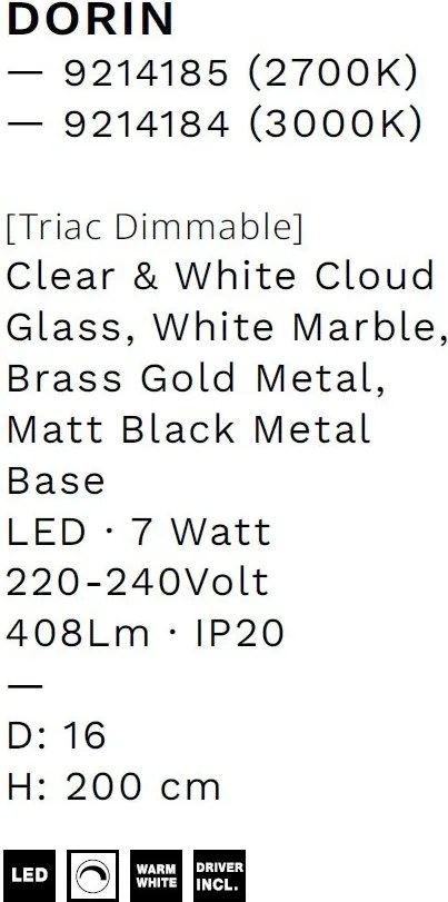 Pendul decorativ LED 3000K DORIN alb