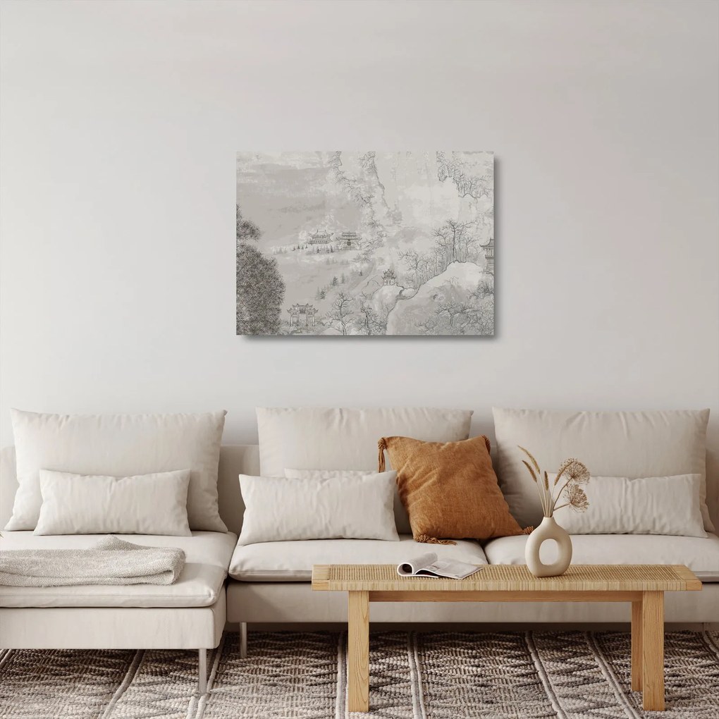 Tablou pe sticlă - Peisaj chinezesc (70x50 cm)