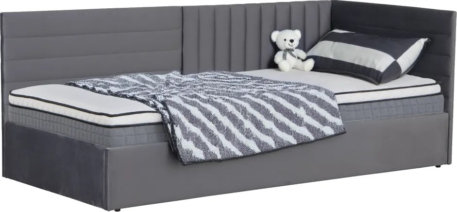 Pat cu somieră, 90x200, ţesătură gri Velvet, MEVIA